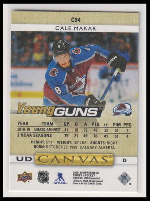 2019-20 Upper Deck Series 1 UD Canvas Young Guns Rookie Cale Makar RC 
