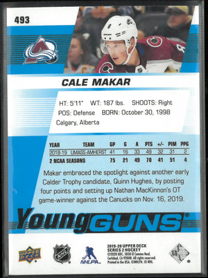 2019-20 Upper Deck Series 2 Young Guns Rookie Cale Makar RC 