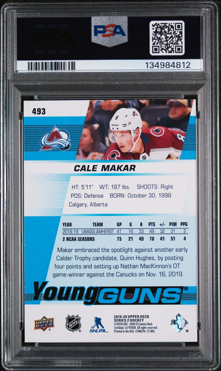 2019-20 Upper Deck Series 2 Young Guns Rookie RC Cale Makar #493 PSA 8 