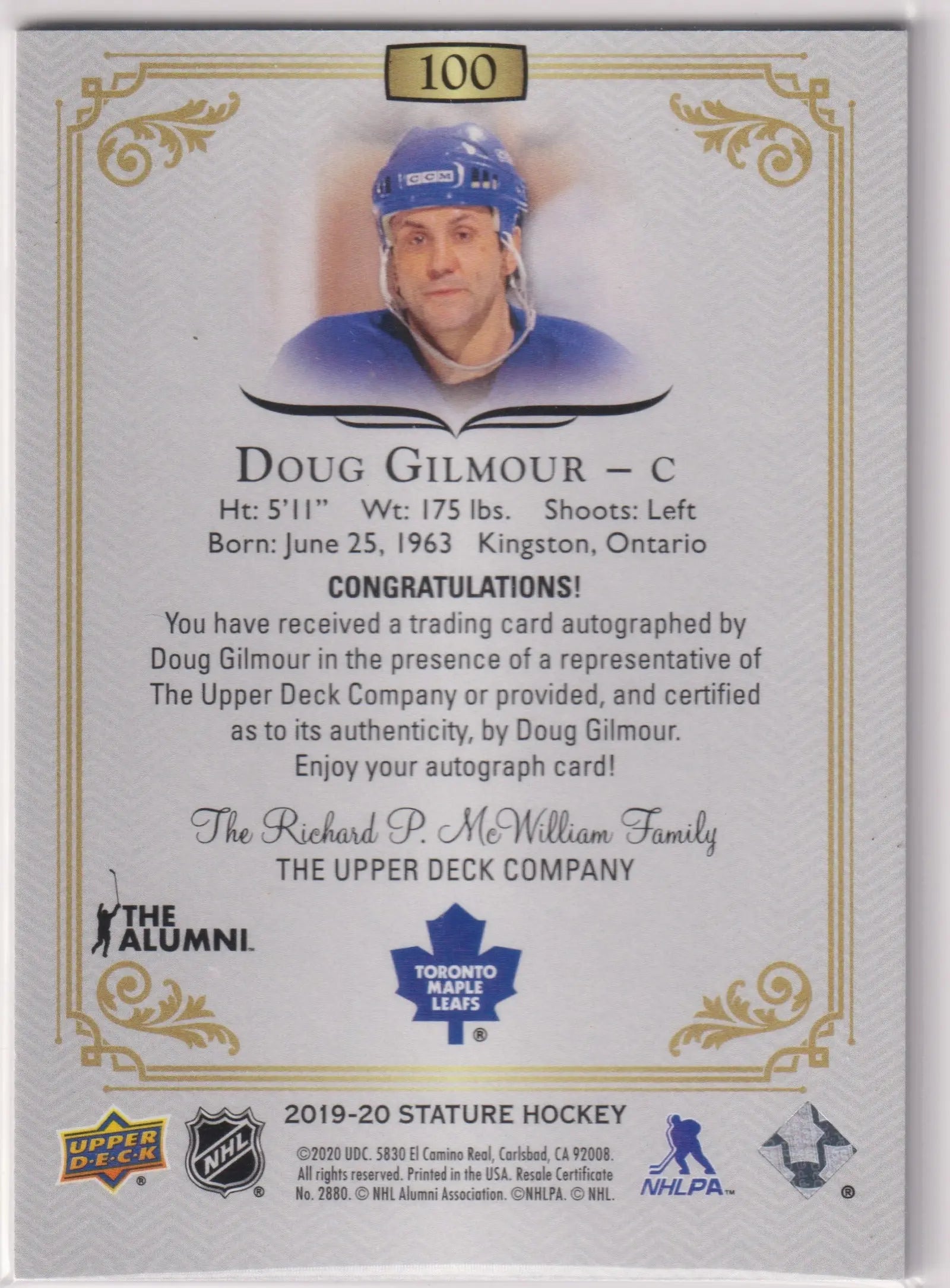 2019-20 Upper Deck Stature Autograph Doug Gilmour Auto Red /35 