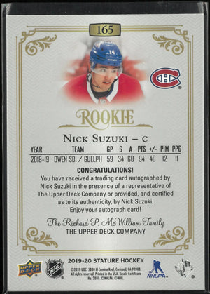 2019-20 Upper Deck Stature Autograph Rookie Nick Suzuki Auto /199 RC 