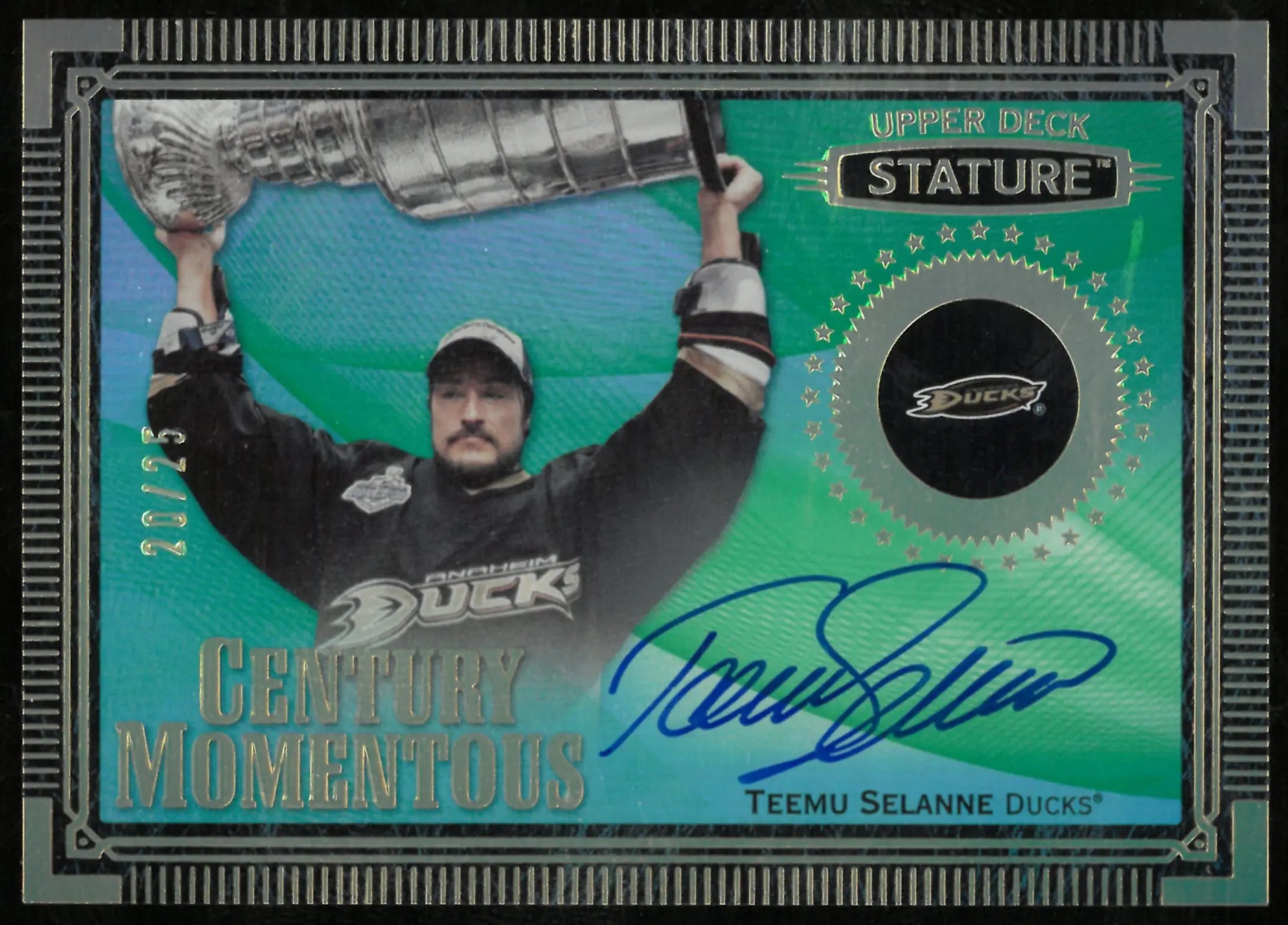 2019-20 Upper Deck Stature Hockey Century Momentous Auto Teemu Selanne /25 