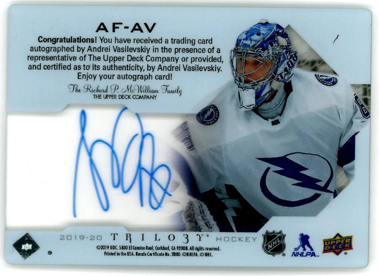 2019-20 Upper Deck Trilogy Hockey Autograph Andrei Vasilevskiy Auto Focus 