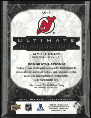 2019-20 Upper Deck Ultimate Collection Introductions Jack Hughes Autograph 6/10 