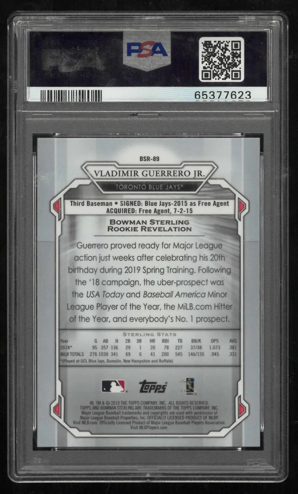 2019 Bowman Sterling Baseball Rookie Vladimir Guerrero Jr. RC PSA 10 