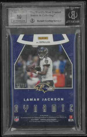 2019 Donruss Optic Dynamic Patch Autographs Lamar Jackson /25 BGS 9 Auto 10 DMG SLAB 