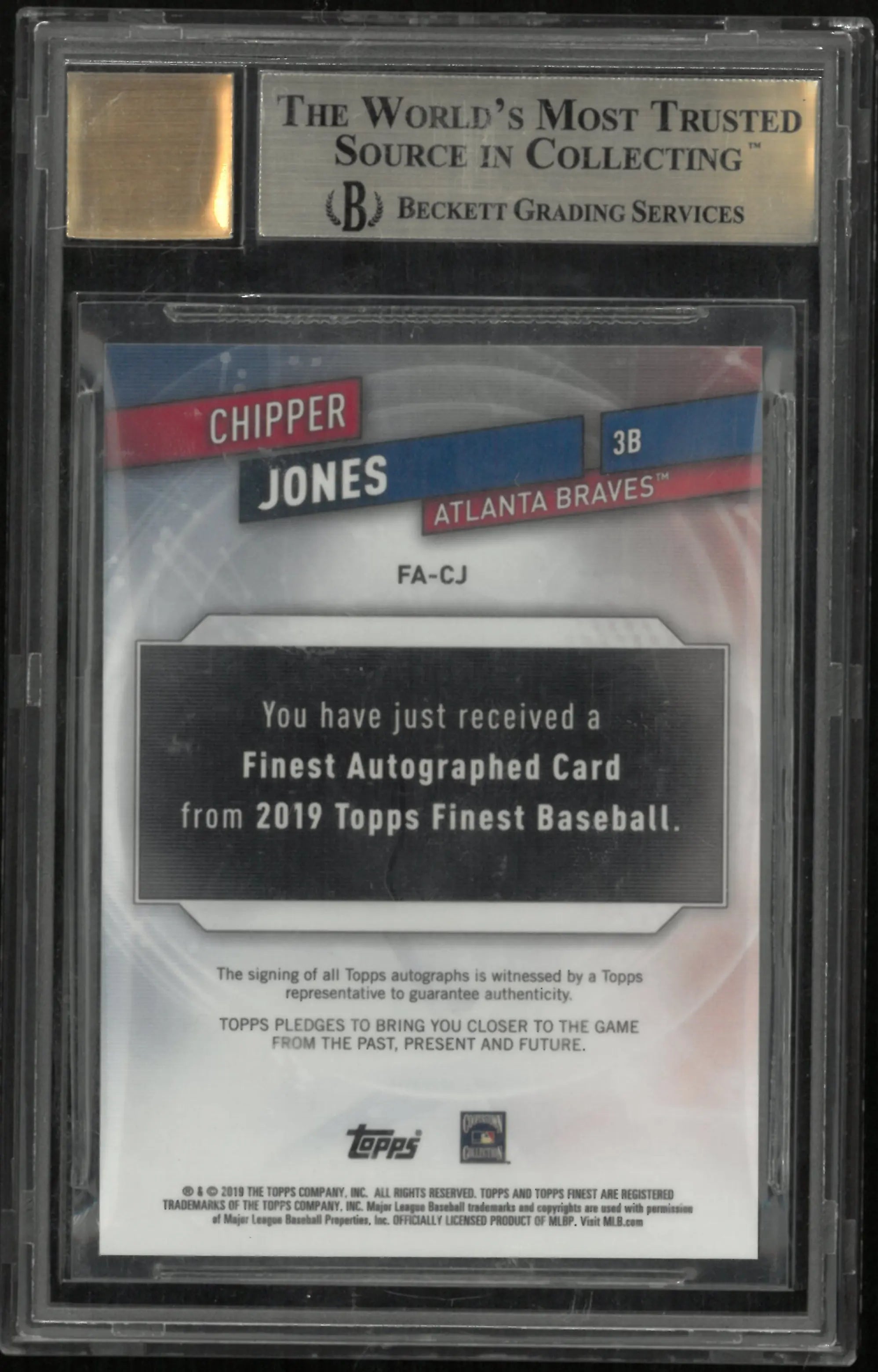 2019 Finest Autographs Orange Refractors Chipper Jones #FACJ BGS 9.5 Auto 10 