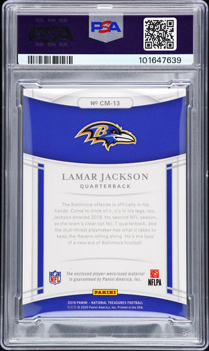 2019 National Treasures Colossal Materials Lamar Jackson NFL Shield 1/1 PSA 7 