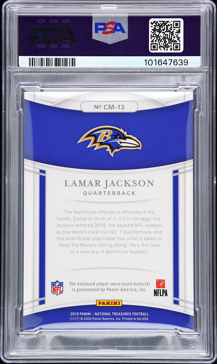 2019 National Treasures Colossal Materials Lamar Jackson NFL Shield 1/1 PSA 7 