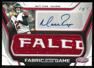 2019 Panini Certified Football Matt Ryan Fabric Of The Game Patch Auto 1/1 