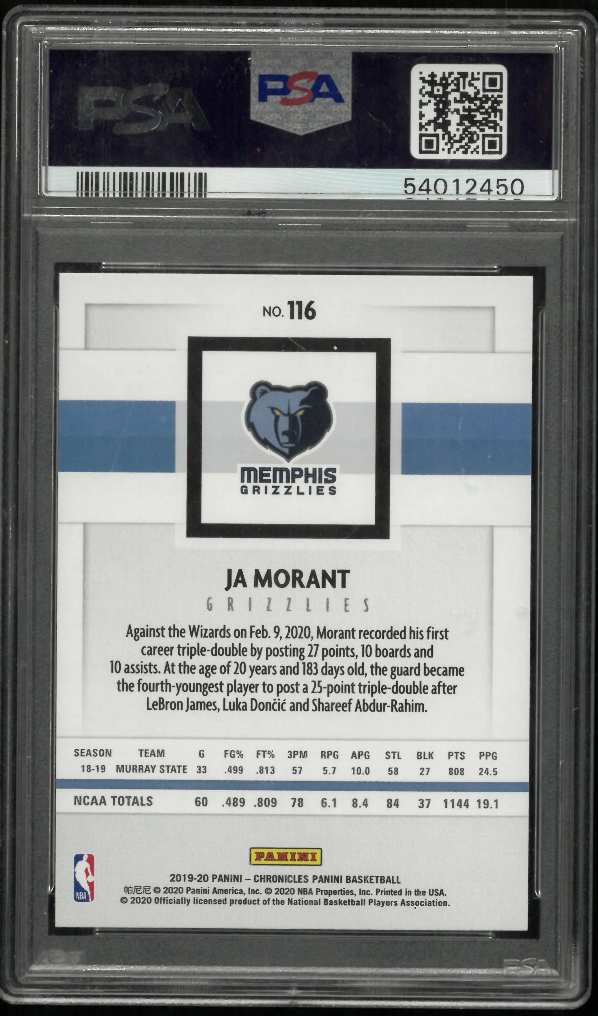 2019 Panini Chronicles Ja Morant RC Rookie Green PSA 10 Young Dolph 