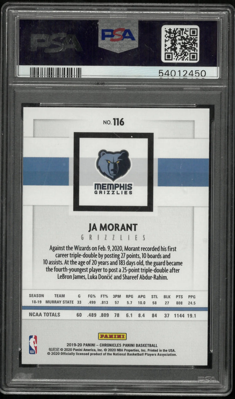 2019 Panini Chronicles Ja Morant RC Rookie Green PSA 10 Young Dolph 