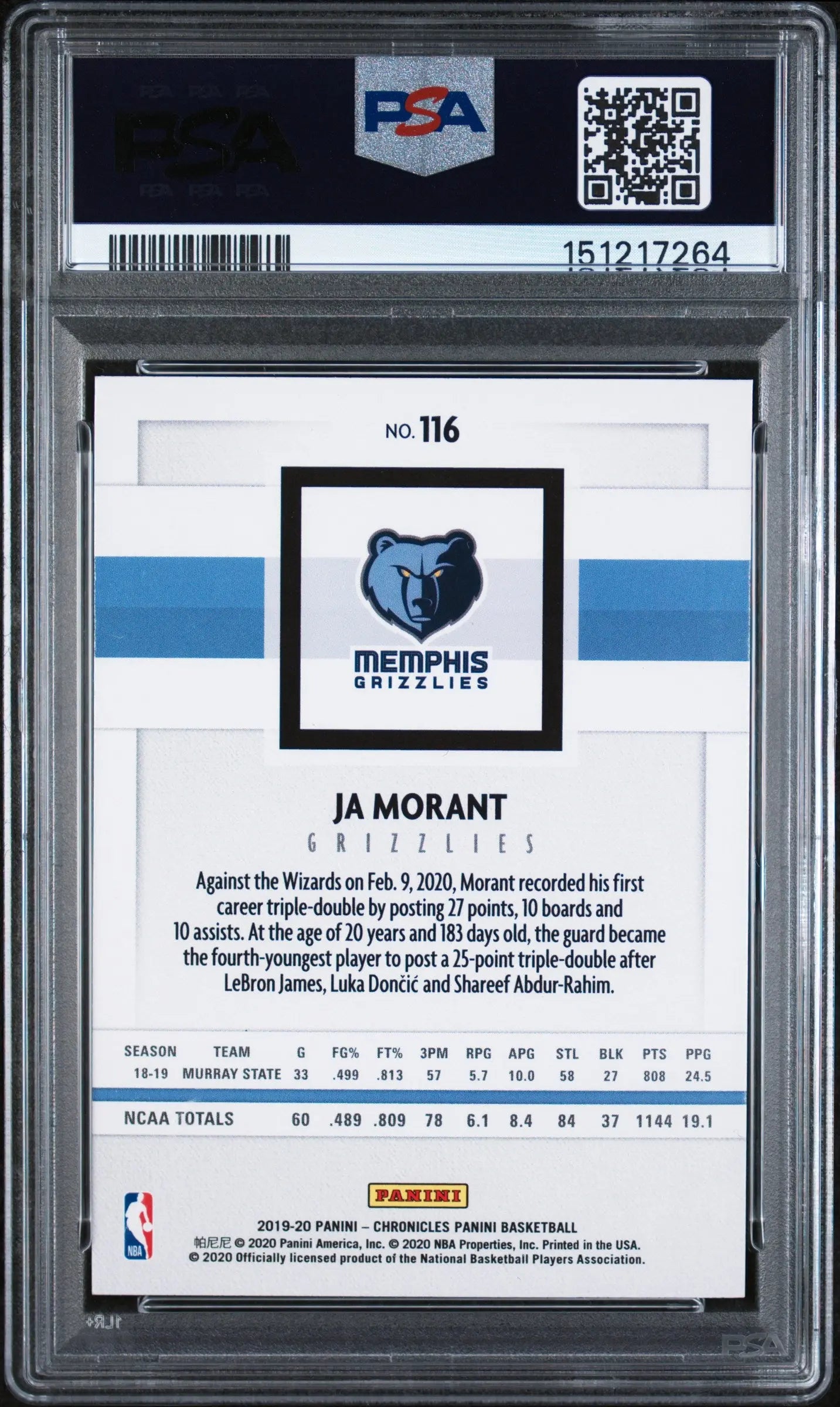 2019 Panini Chronicles Rookie Ja Morant RC PSA 9 
