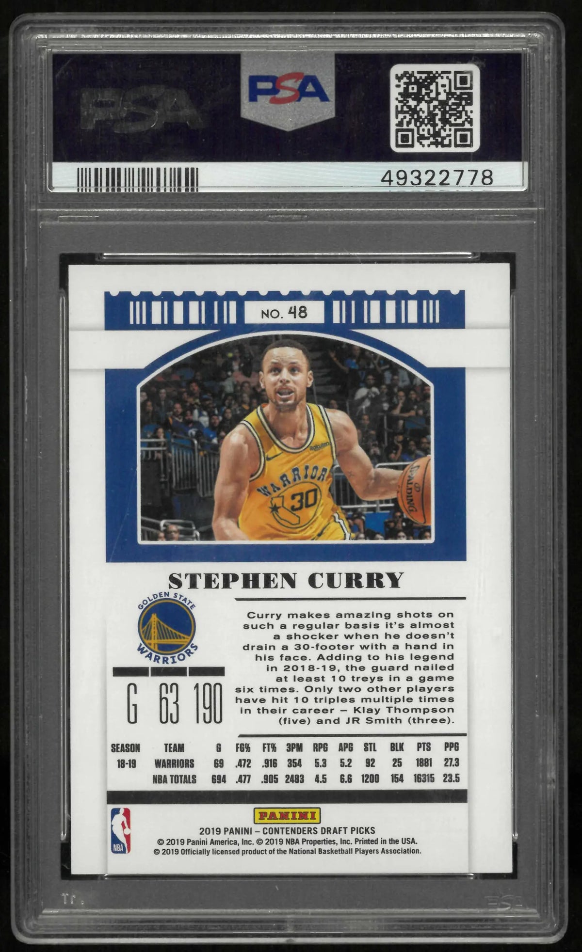 2019 Panini Contenders Draft Picks Stephen Curry Variation-Diamond /15 PSA 10 