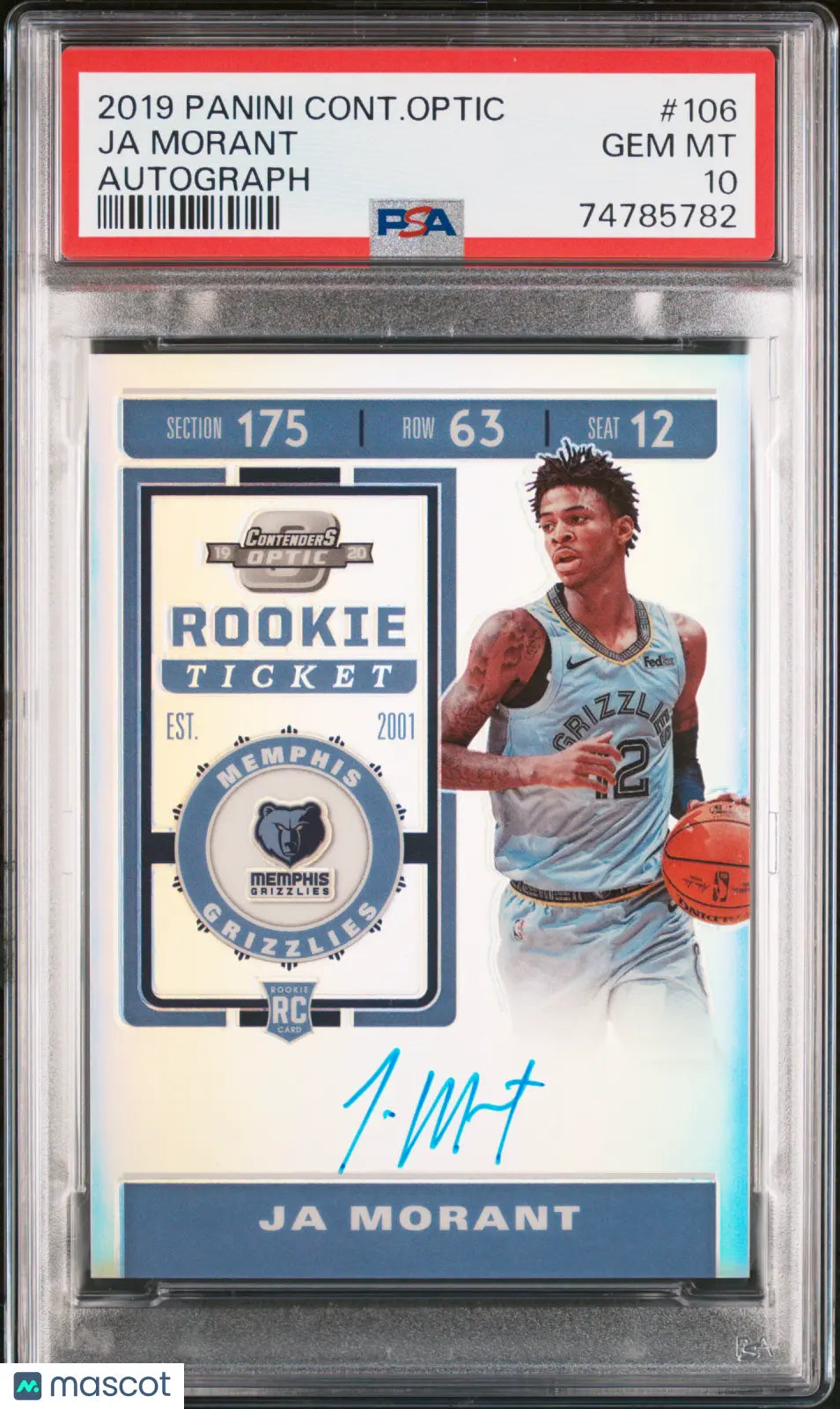 2019 Panini Contenders Optic Ja Morant RC Rookie Ticket Auto Holo PSA 10 