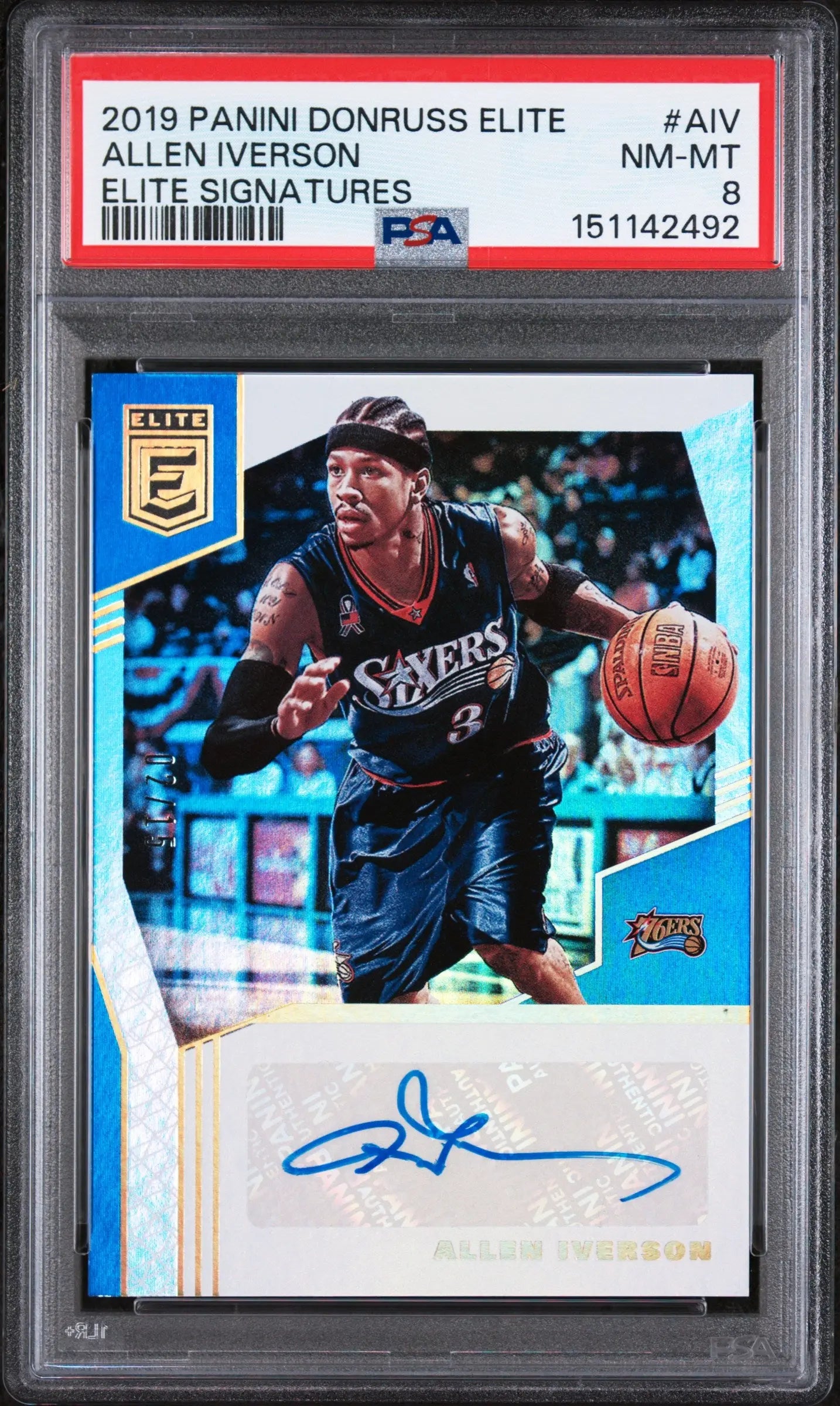 2019 Panini Donruss Elite Signatures Auto Allen Iverson #AIV /15 PSA 8 