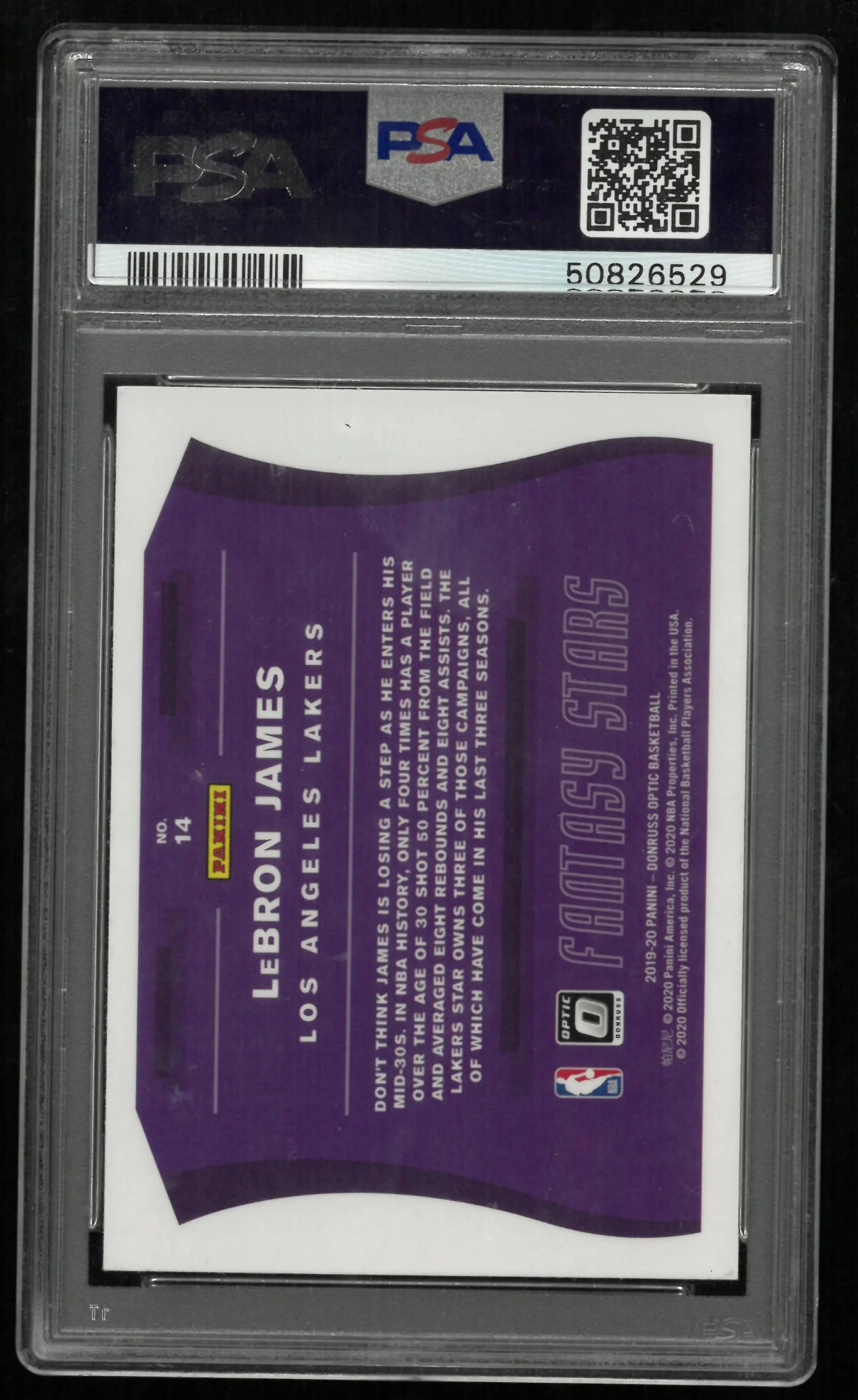 2019 Panini Donruss Optic Fantasy Stars LeBron James #14 PSA 10
