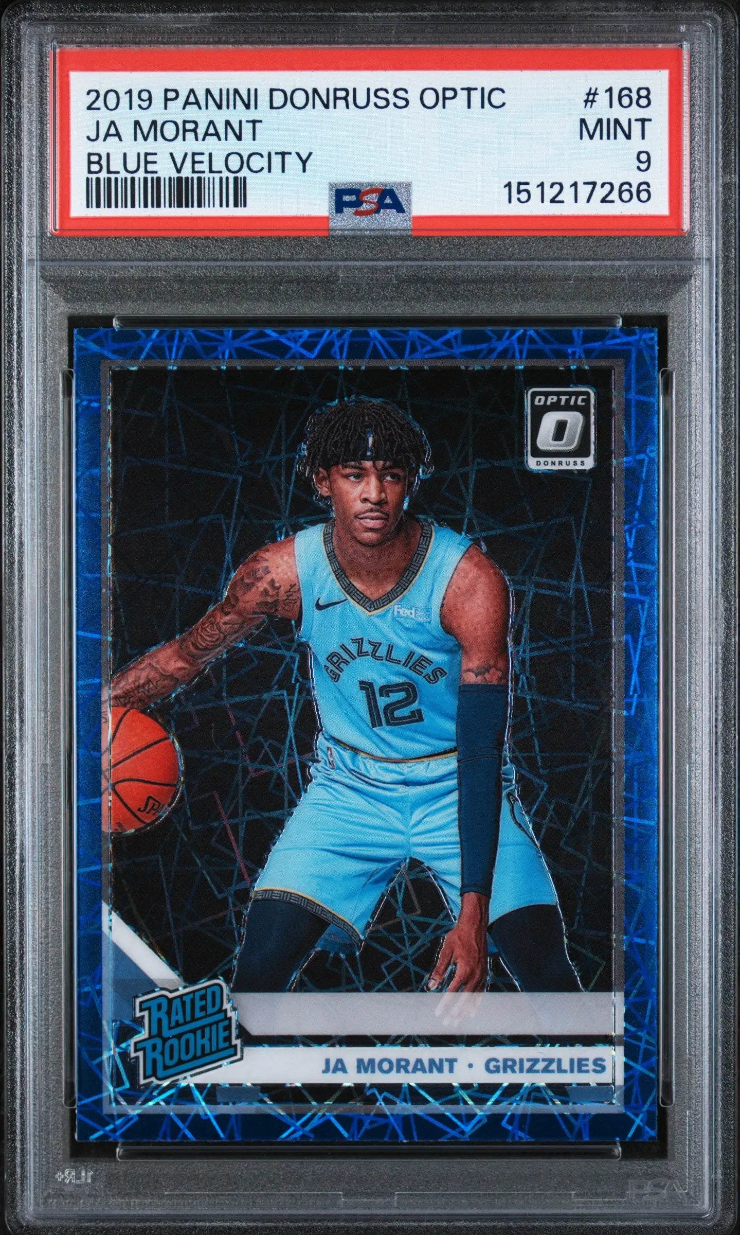 2019 Panini Donruss Optic Rated Rookie Ja Morant Blue Velocity RC PSA 9 