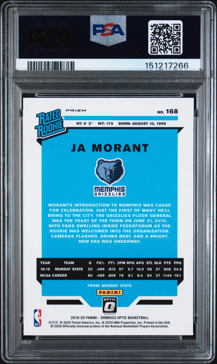 2019 Panini Donruss Optic Rated Rookie Ja Morant Blue Velocity RC PSA 9 