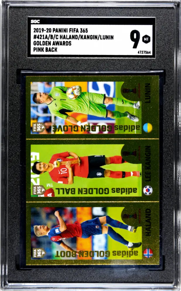 2019 Panini Fifa 365 Lunin/Haaland/Kangin  Golden Awards Pink Back SGC 9 