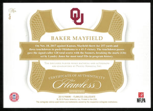 2019 Panini Flawless Collegiate Star Swatch Signatures Patch Auto Baker Mayfield /20 