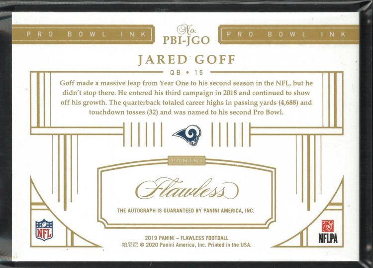 2019 Panini Flawless Pro Bowl Autograph Jared Goff Auto /15 
