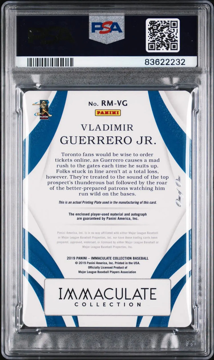 2019 Panini Immaculate Coll. Auto Rookie Vladimir Guerrero Jr. Ylw PP 1/1 PSA 7 