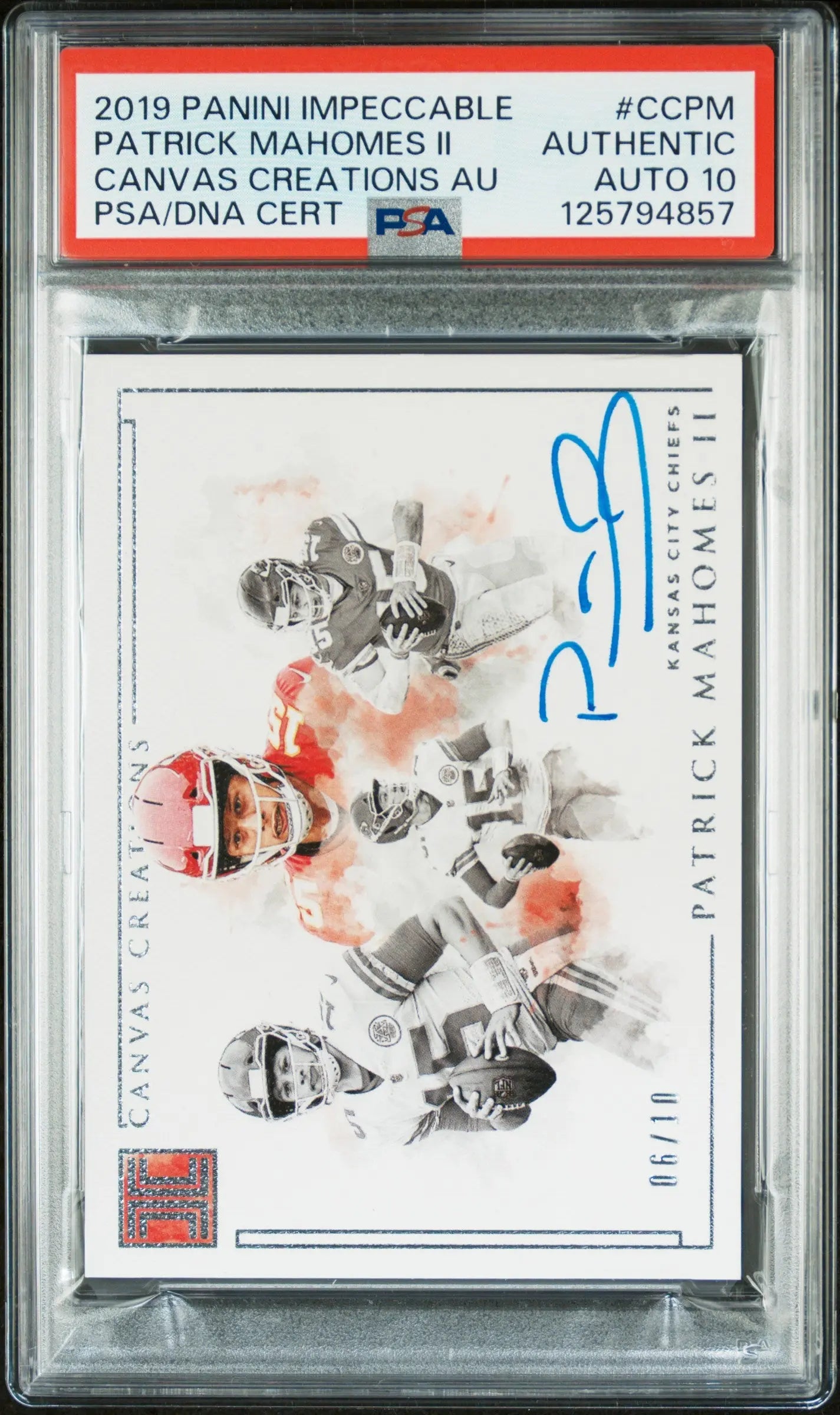 2019 Panini Impeccable Canvas Creation Auto Patrick Mahomes II /10 PSA A Auto 10 
