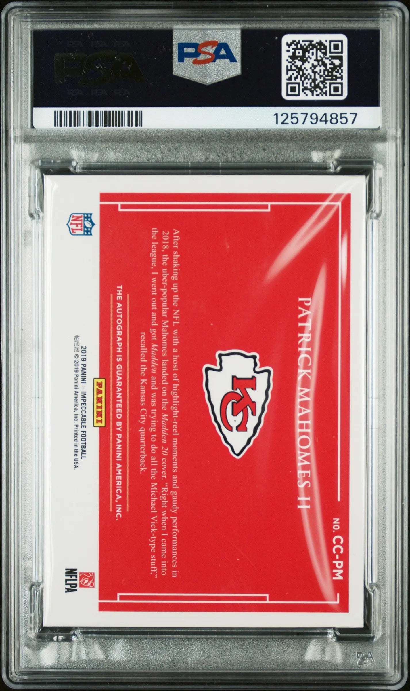 2019 Panini Impeccable Canvas Creation Auto Patrick Mahomes II /10 PSA A Auto 10 