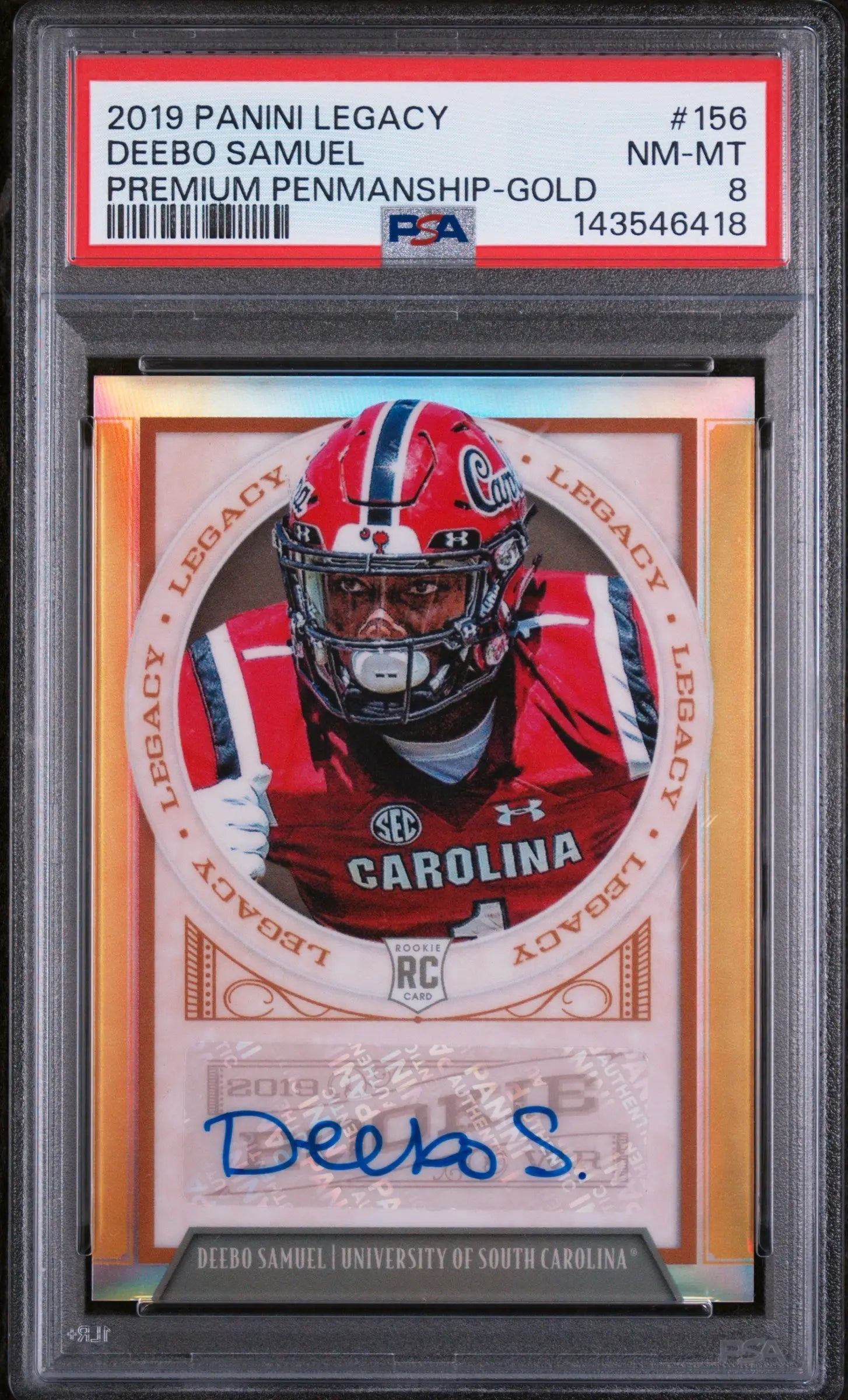 2019 Panini Legacy Rookie Autograph Deebo Samuel  Auto Gold /50 PSA 8 