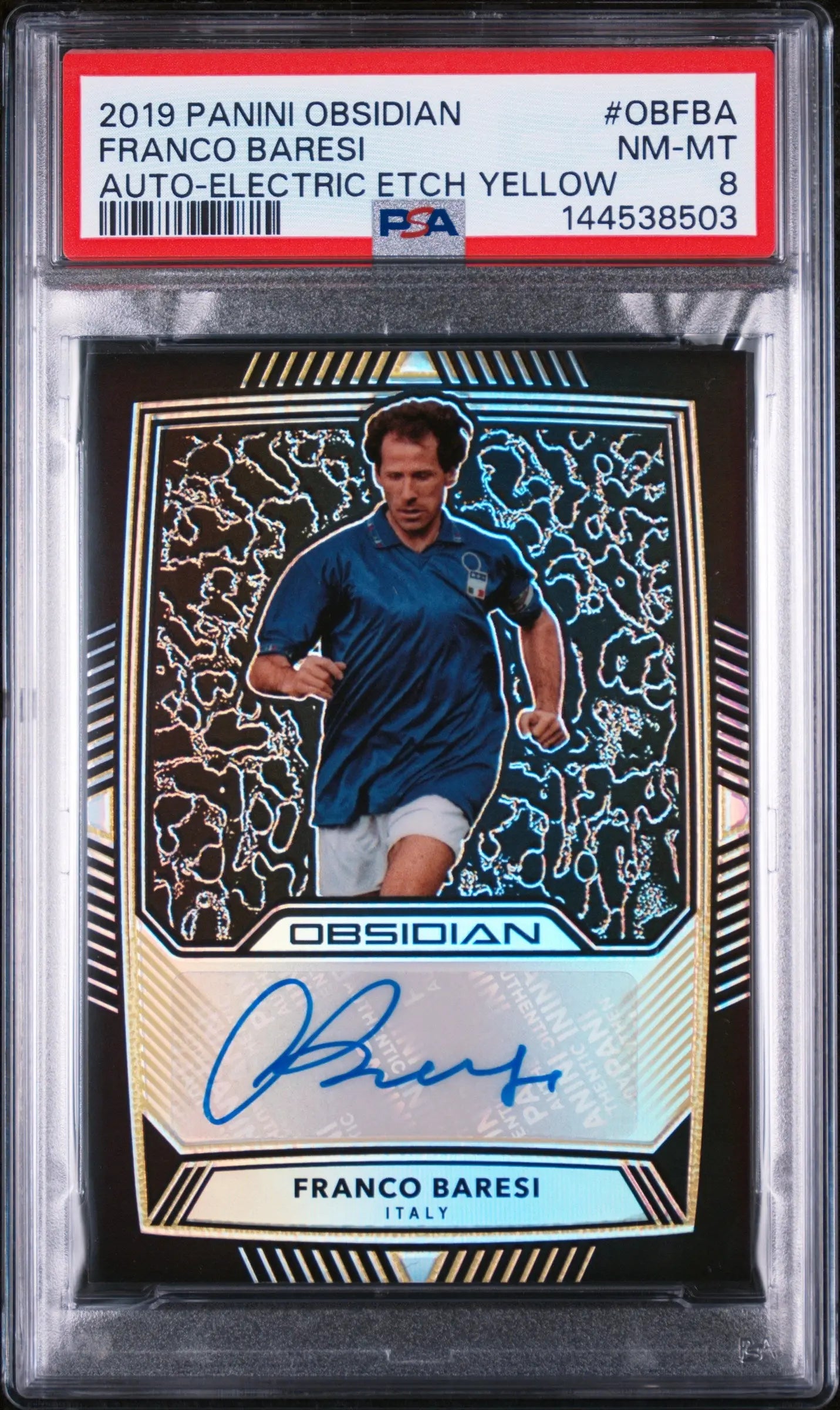 2019 Panini Obsidian Electric Etch Yellow Auto Franco Baresi 1/10 /10 PSA 8 