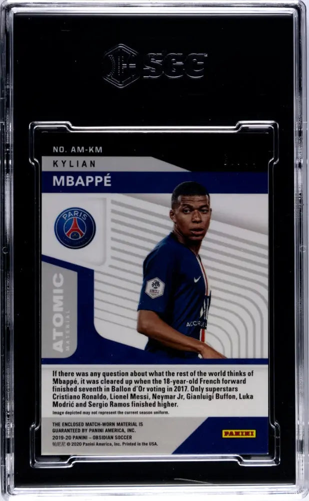 2019 Panini Obsidian Kylian Mbappe Atomic Materials Patch /99 SGC 10 