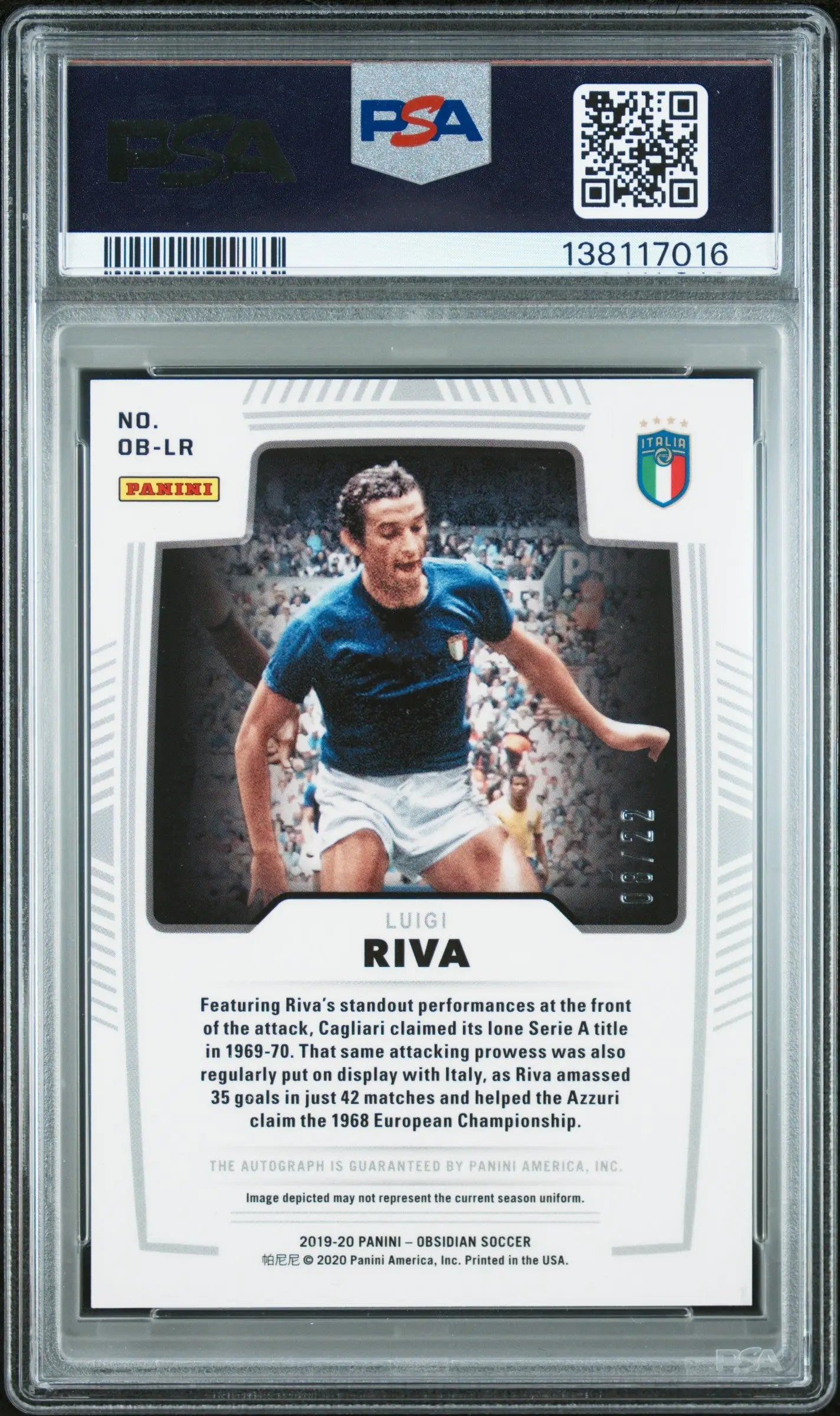 2019 Panini Obsidian Obsidian Autographs Luigi Riva  Electric Etch Red PSA A 
