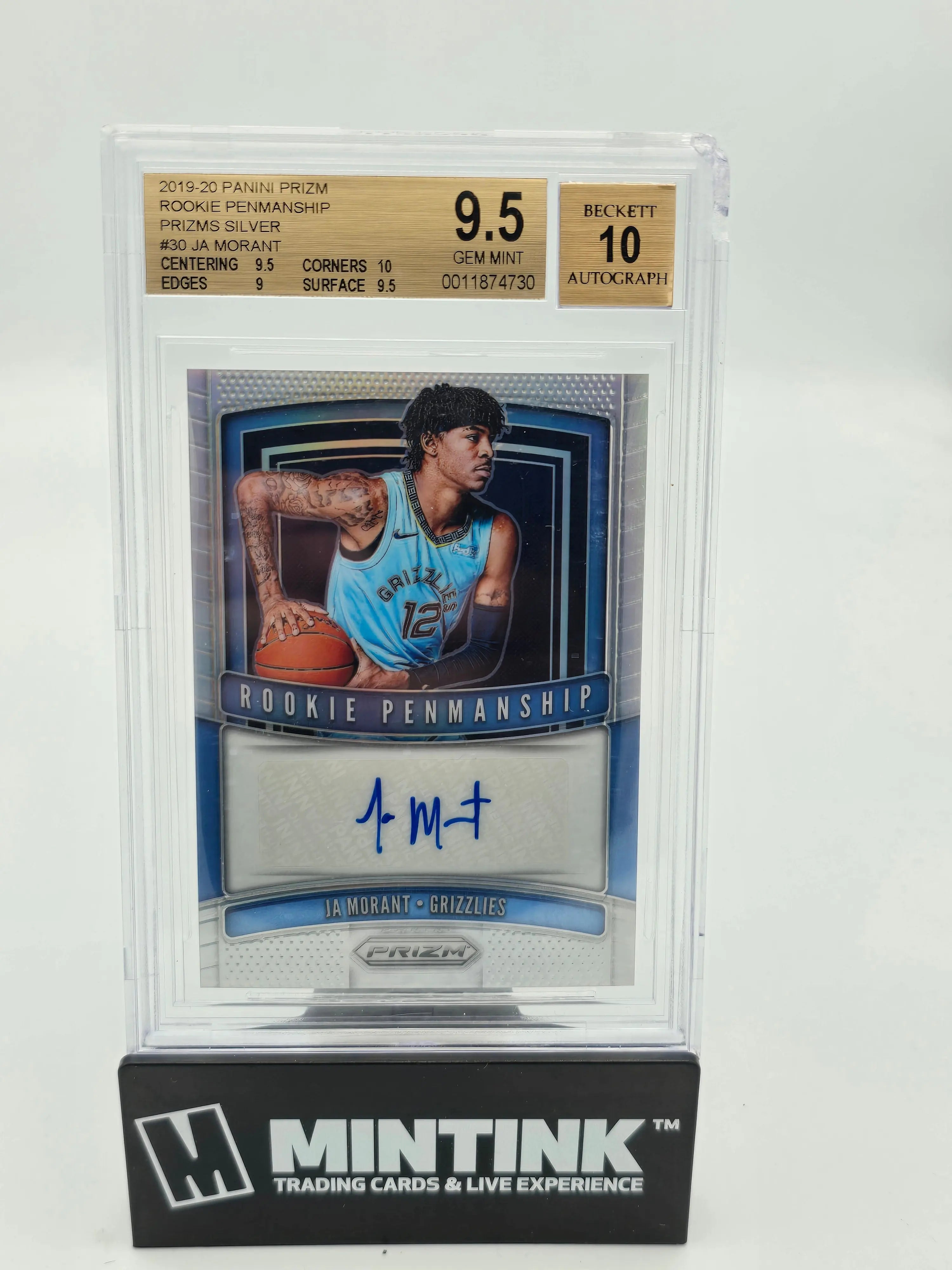 2019 Panini Prizm Basketball Ja Morant Rookie Penmanship Auto BGS 9.5 Auto 10 
