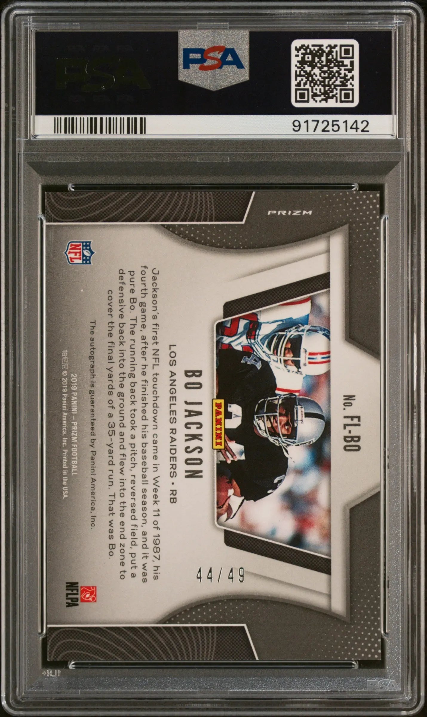 2019 Panini Prizm Flashback Autographs Bo Jackson #FLBO PSA 10 