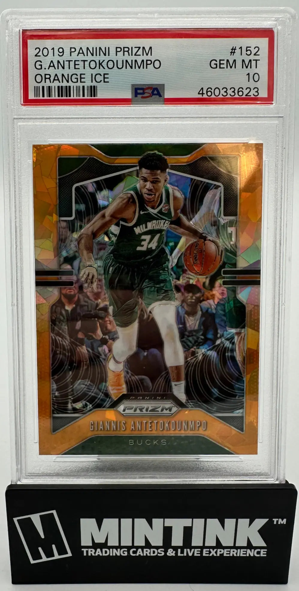 2019 Panini Prizm Giannis Antetokounmpo Orange Ice PSA 10 