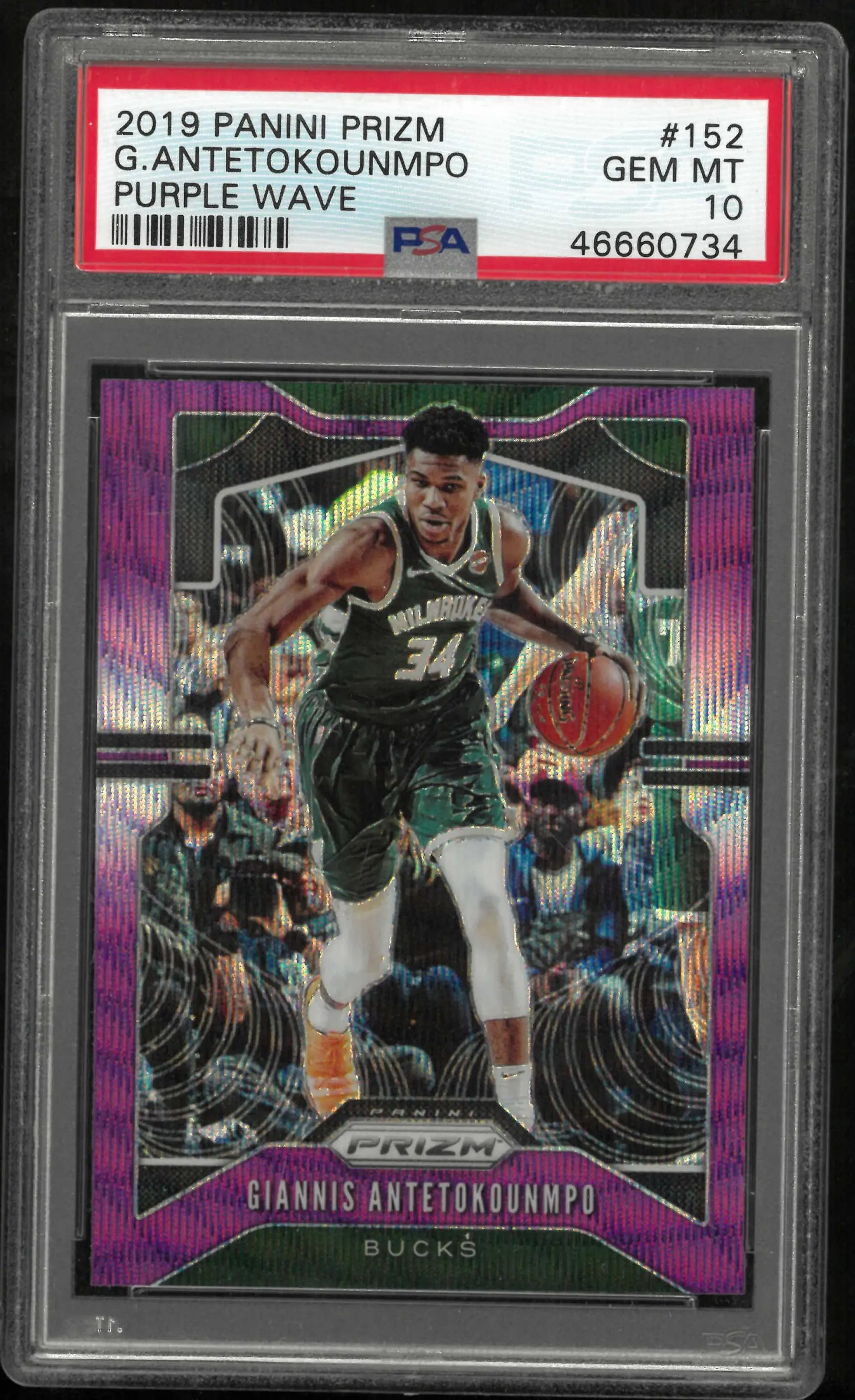 2019 Panini Prizm Giannis Antetokounmpo Purple Wave PSA 10 