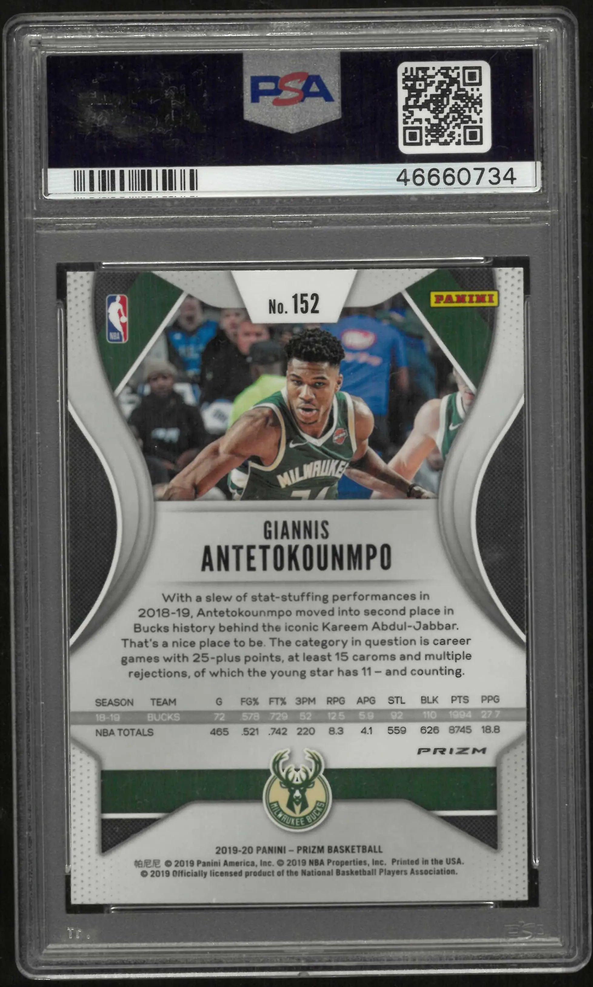 2019 Panini Prizm Giannis Antetokounmpo Purple Wave PSA 10 