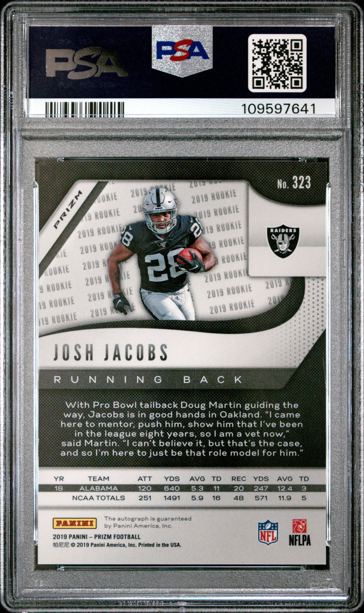 2019 Panini Prizm Josh Jacobs RC Rookie Auto Autograph PSA 10 