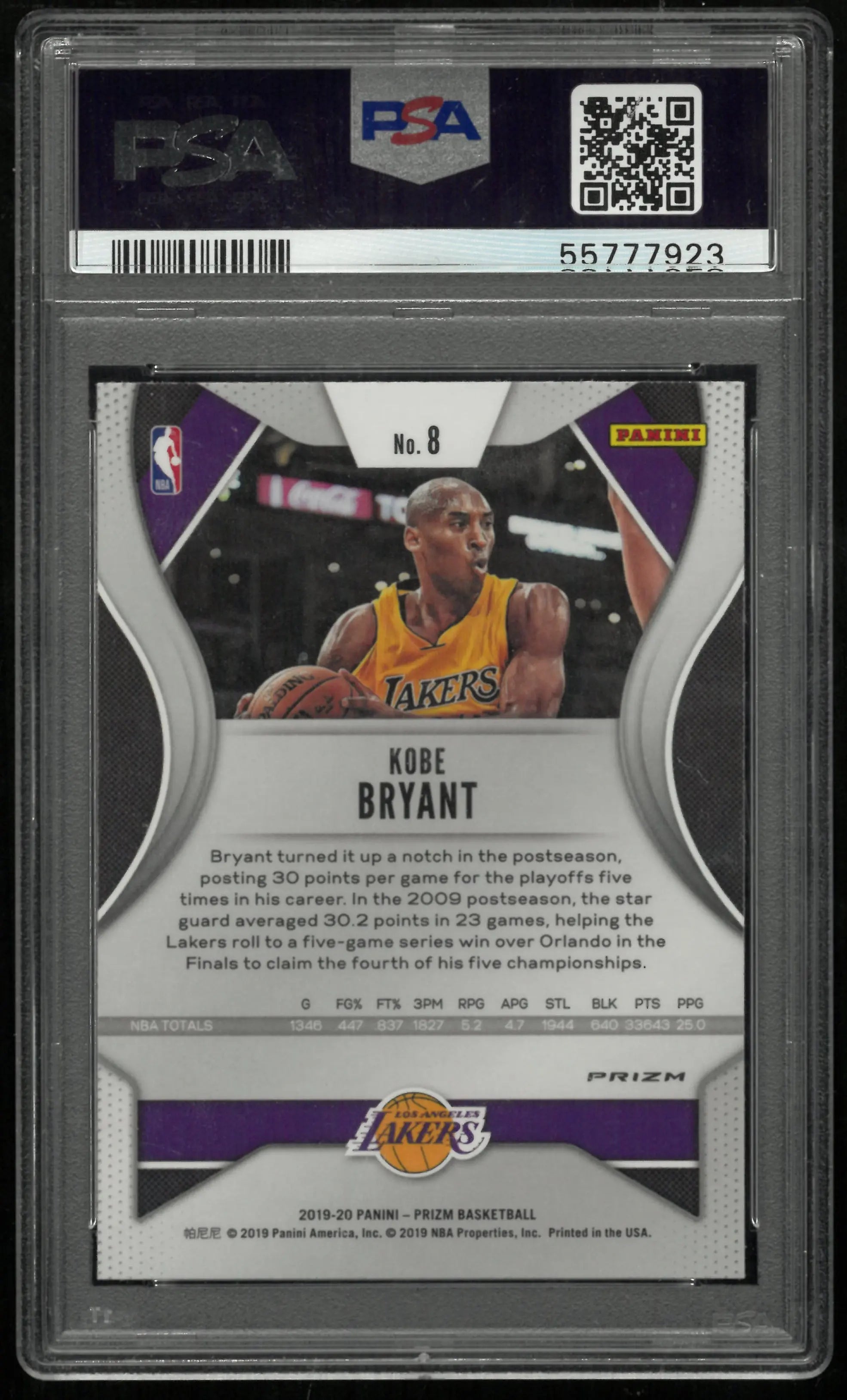 2019 Panini Prizm Kobe Bryant #8 Purple Wave PSA 9 