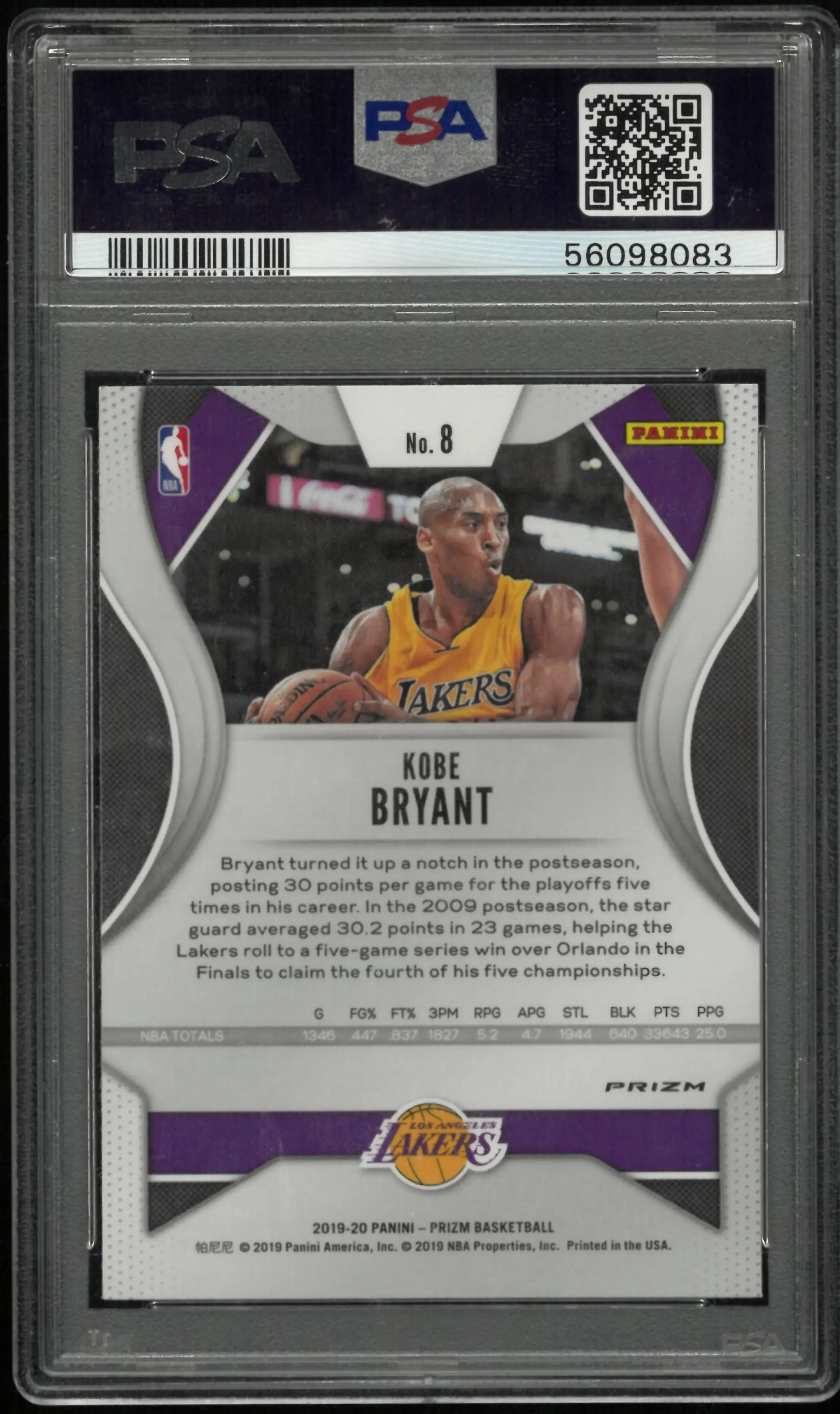 2019 Panini Prizm Kobe Bryant #8 Silver PSA 10 