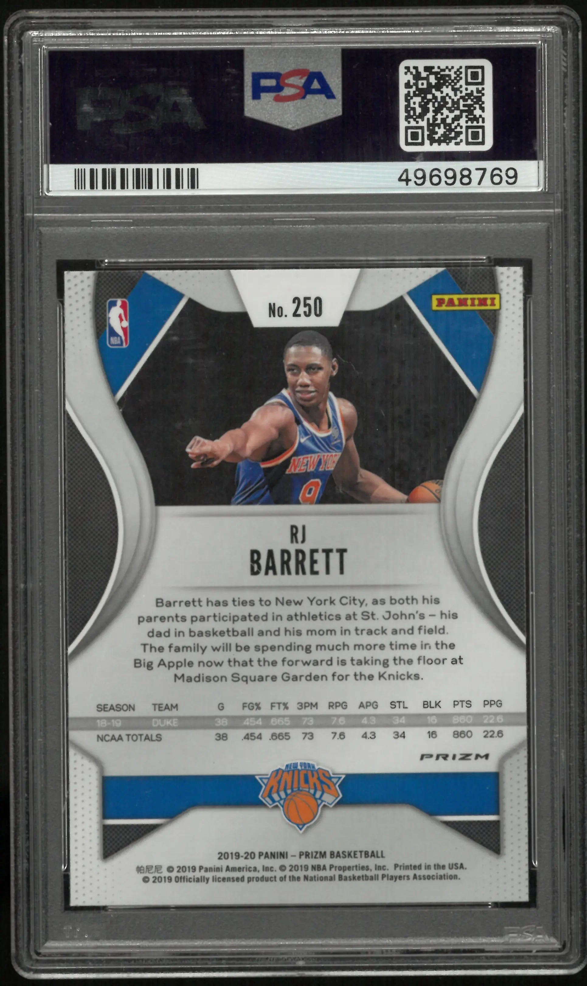 2019 Panini Prizm Rookie RJ Barrett Ruby Wave RC PSA 10 