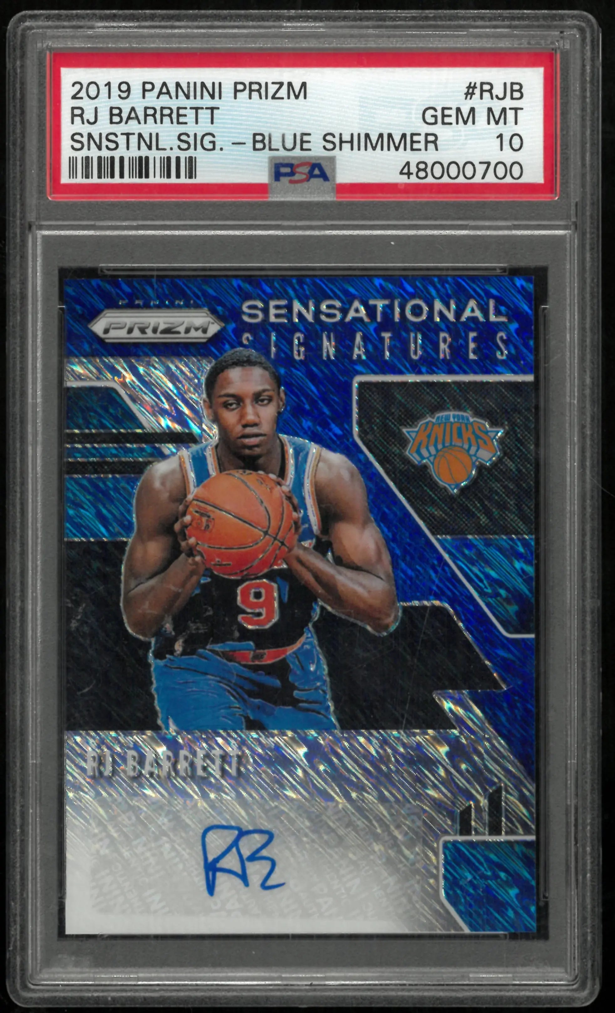 2019 Panini Prizm Sensational Signatures Auto RJ Barrett RC Blue Shimm