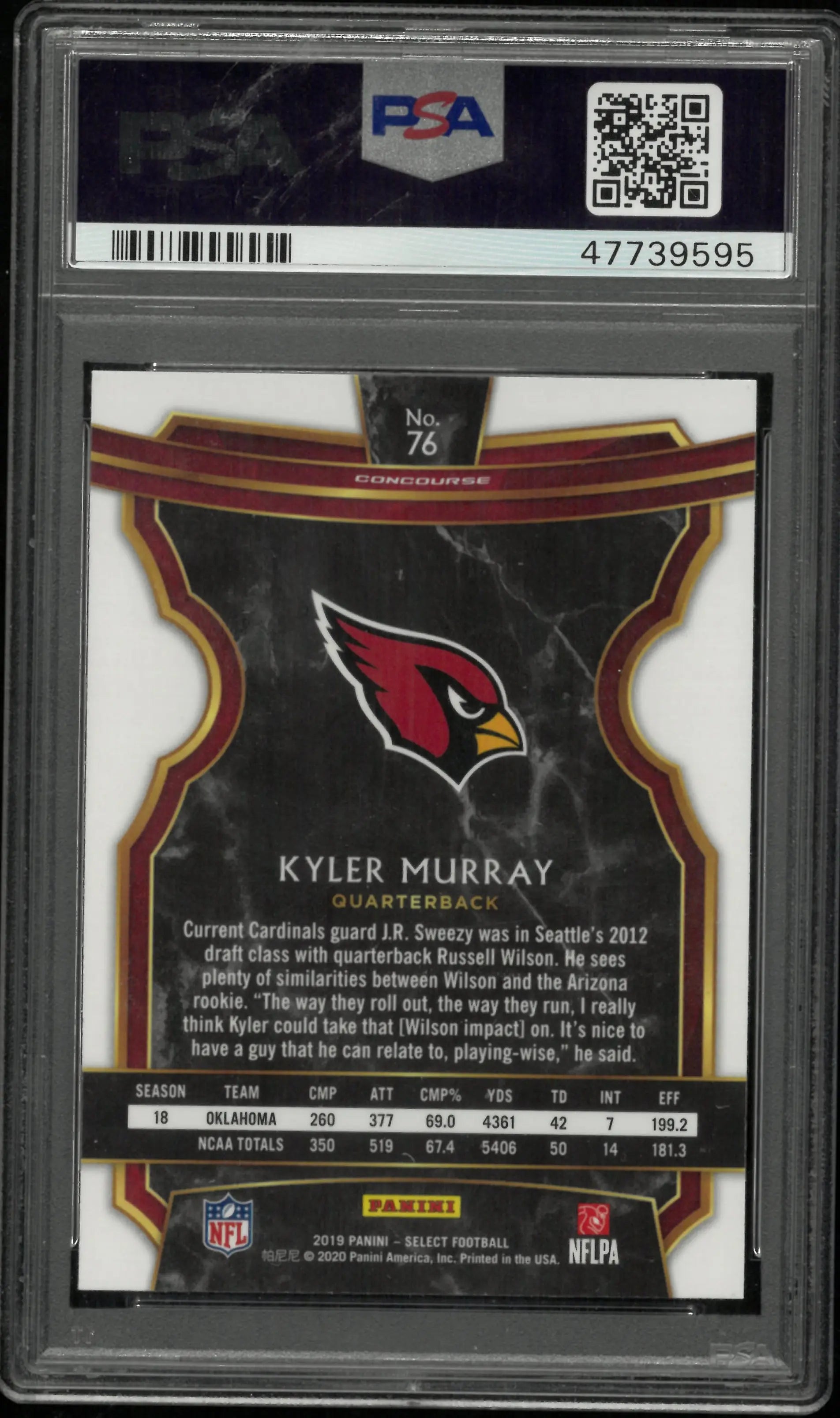 2019 Panini Select Kyler Murray Rookie RC PSA 10 