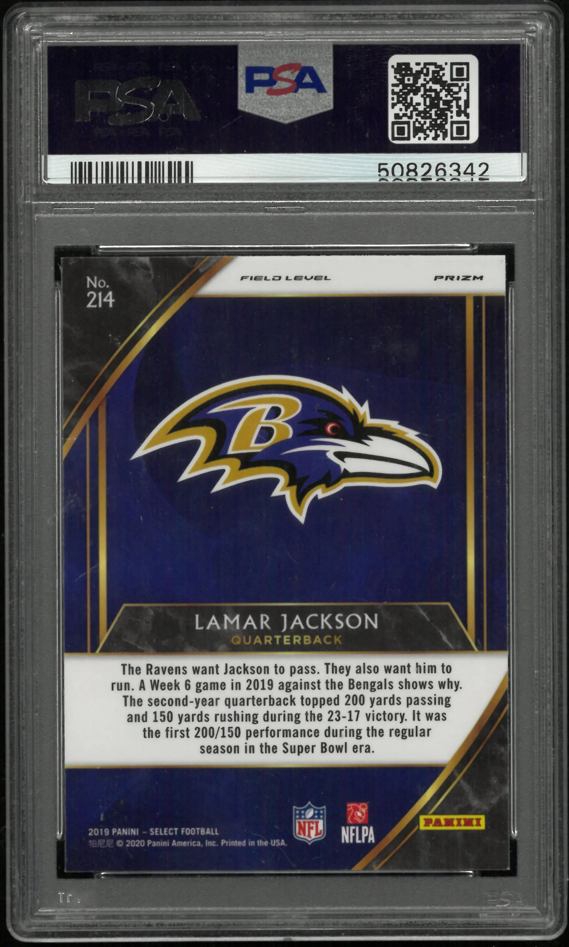 2019 Panini Select Lamar Jackson #214 Silver Prizm PSA 9 