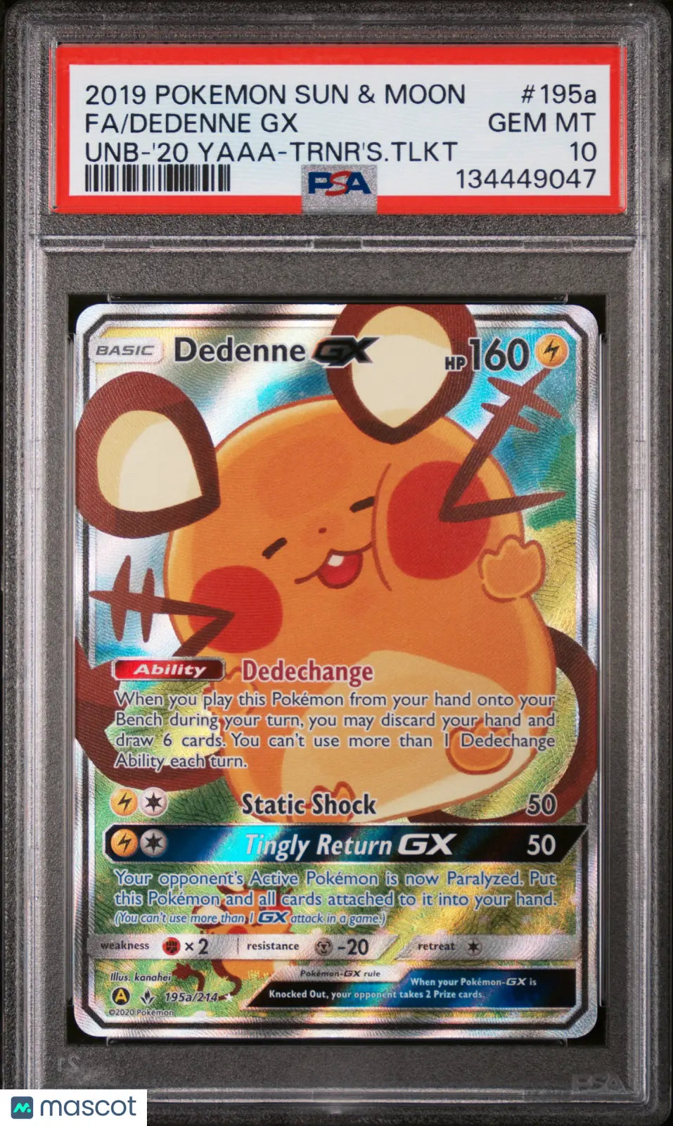 2019 Pokemon Alternate Art Sun & Moon Promos Dedenne GX 195a/214 PSA 10 