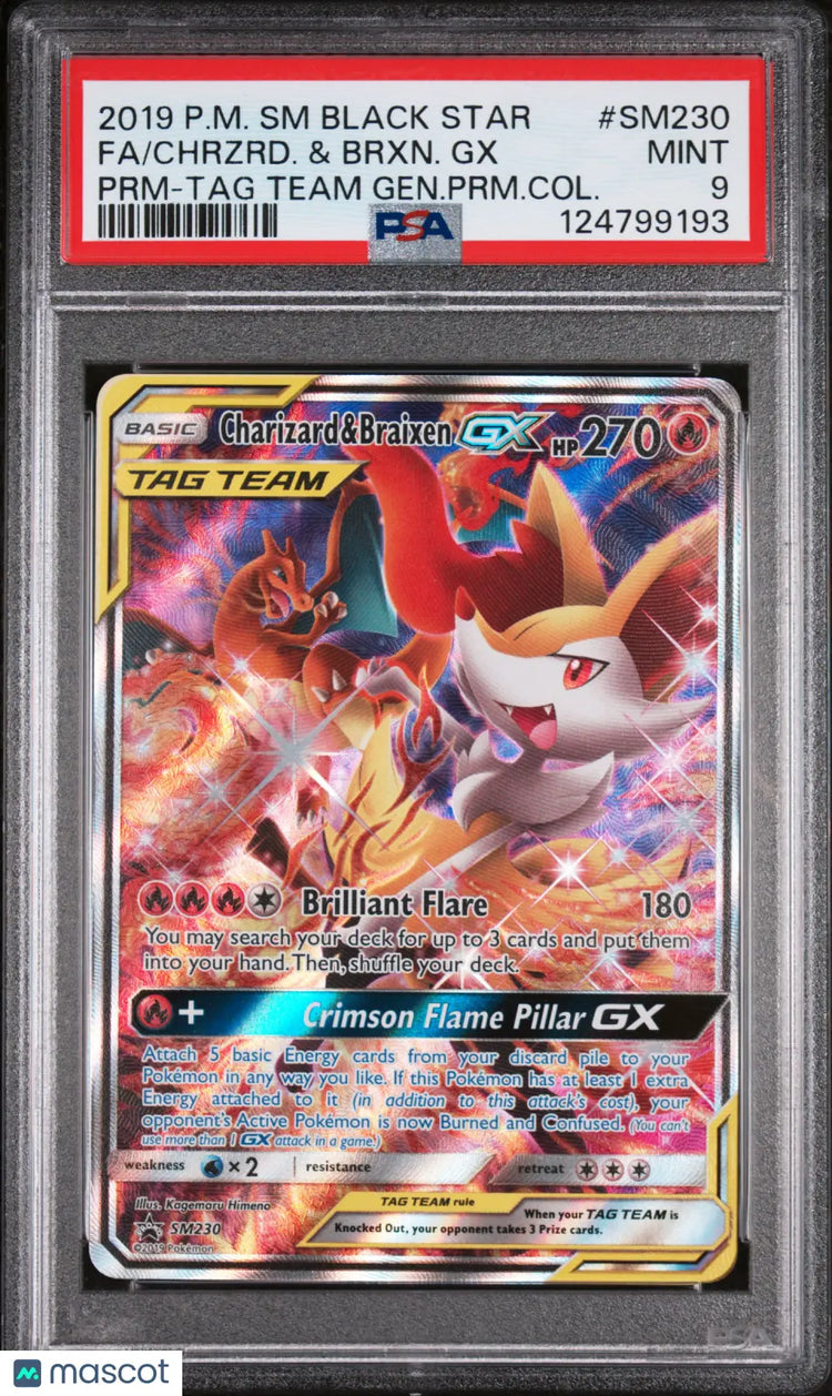 2019 Pokemon BSP Charizard Braixen GX #SM230 Fa Premium -TAG Team  PSA 9 