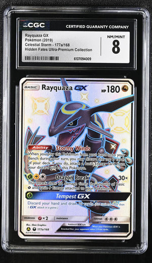 2019 Pokemon Celestial Storm Rayquaza GX Hidden Fates UPC CGC 8 177a/168 