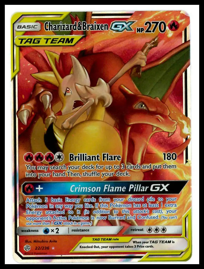 2019 Pokemon Cosmic Eclips Charizard & Braixen GX 22/236 
