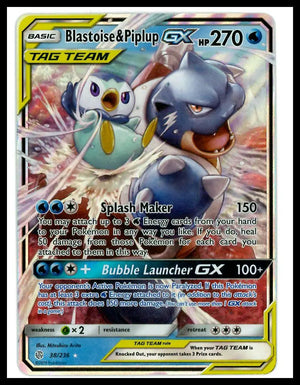 2019 Pokemon Cosmic Eclipse Blastoise & Piplup GX 38/236 
